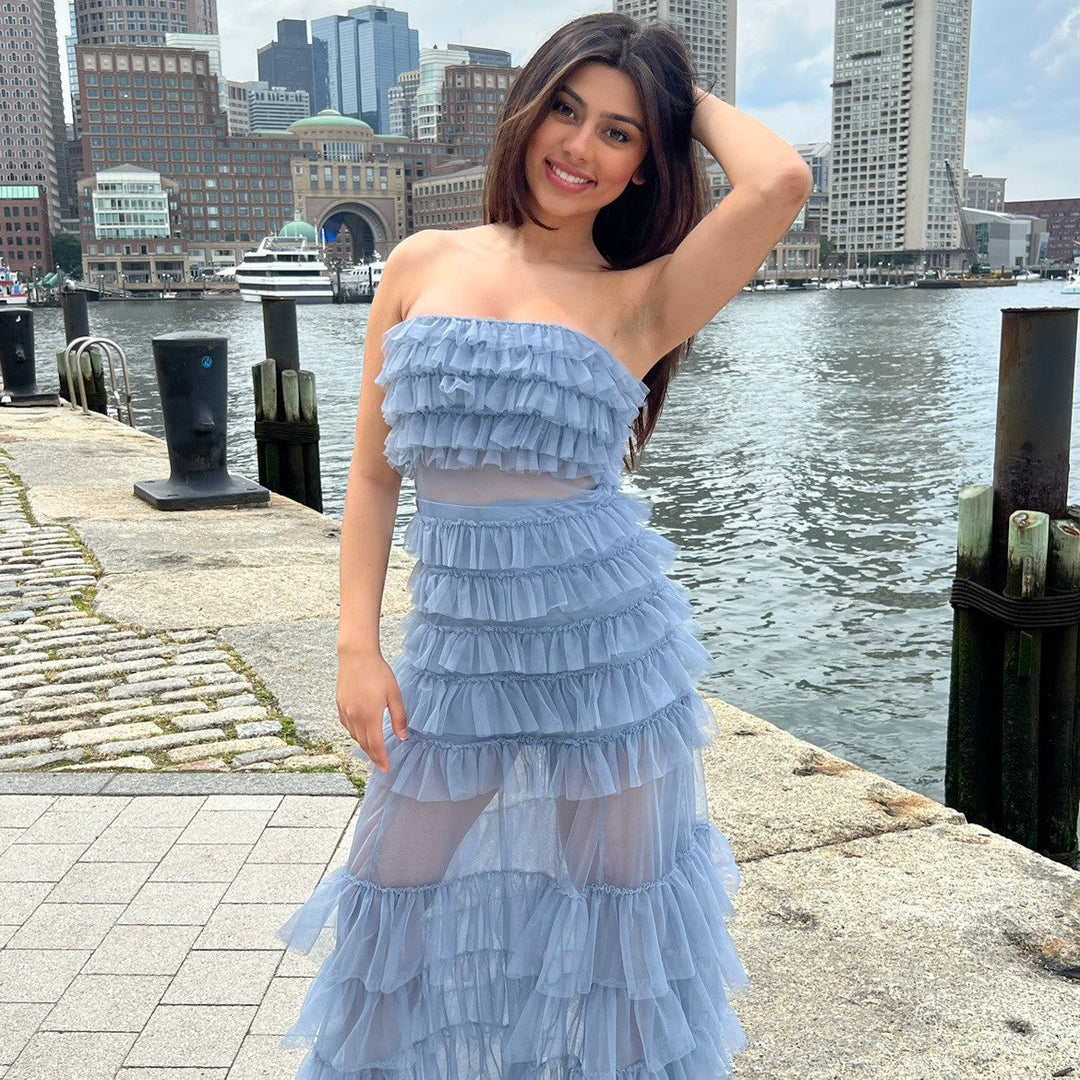 smoky blue dress Georgia Maxi - Size:Boy Size : 16 embellished tulle orange wedding guest dresses Thats So Fetch |