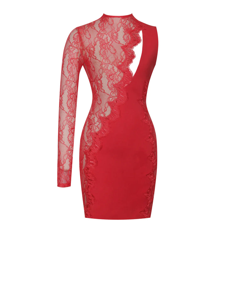 Xenia Red Lace Sleeve Mini Dress – THE DRESSING ROOM