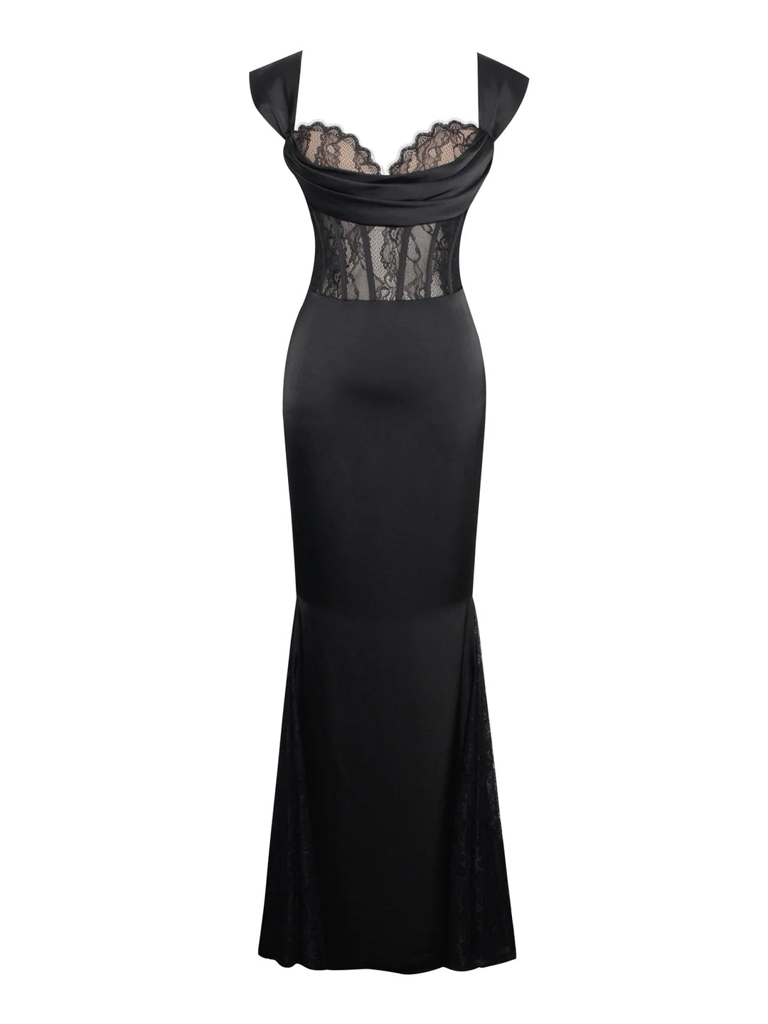 callista corset dress CALLISTA Black SATIN LACE CORSET MAXI DRESS XL