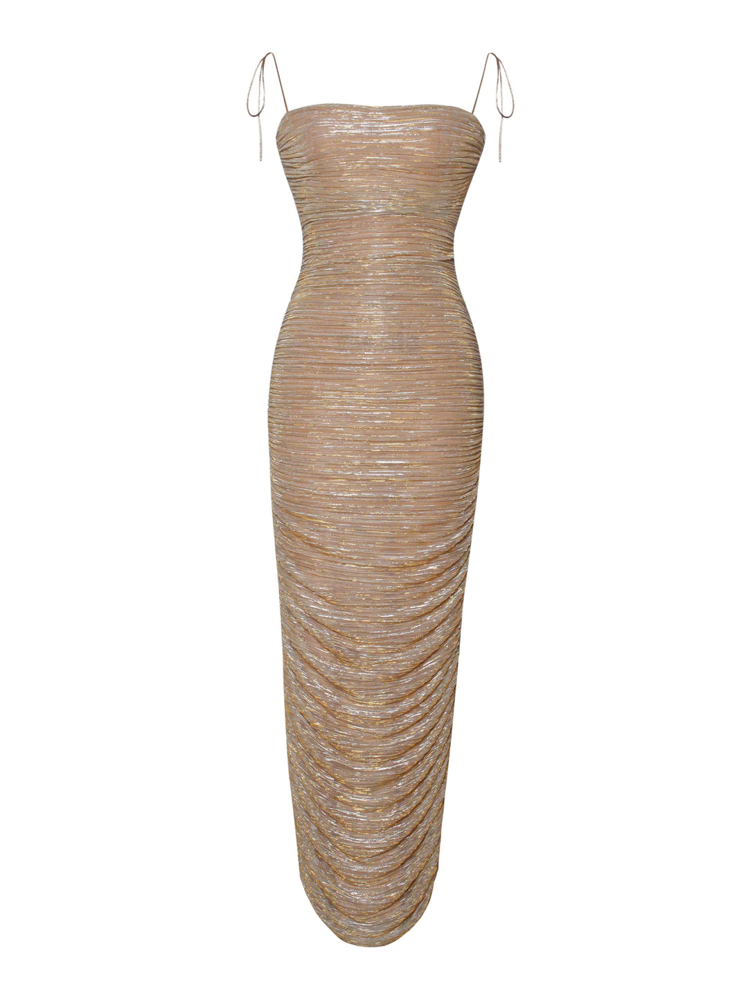 Glint Gold Ruched Chiffon Long Maxi Dress