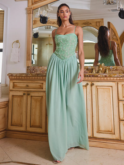 SALE - Ucille Sage Green Embroidered Chiffon Maxi Dress SALE - Ucille Sage Green Embroidered Chiffon Maxi Dress