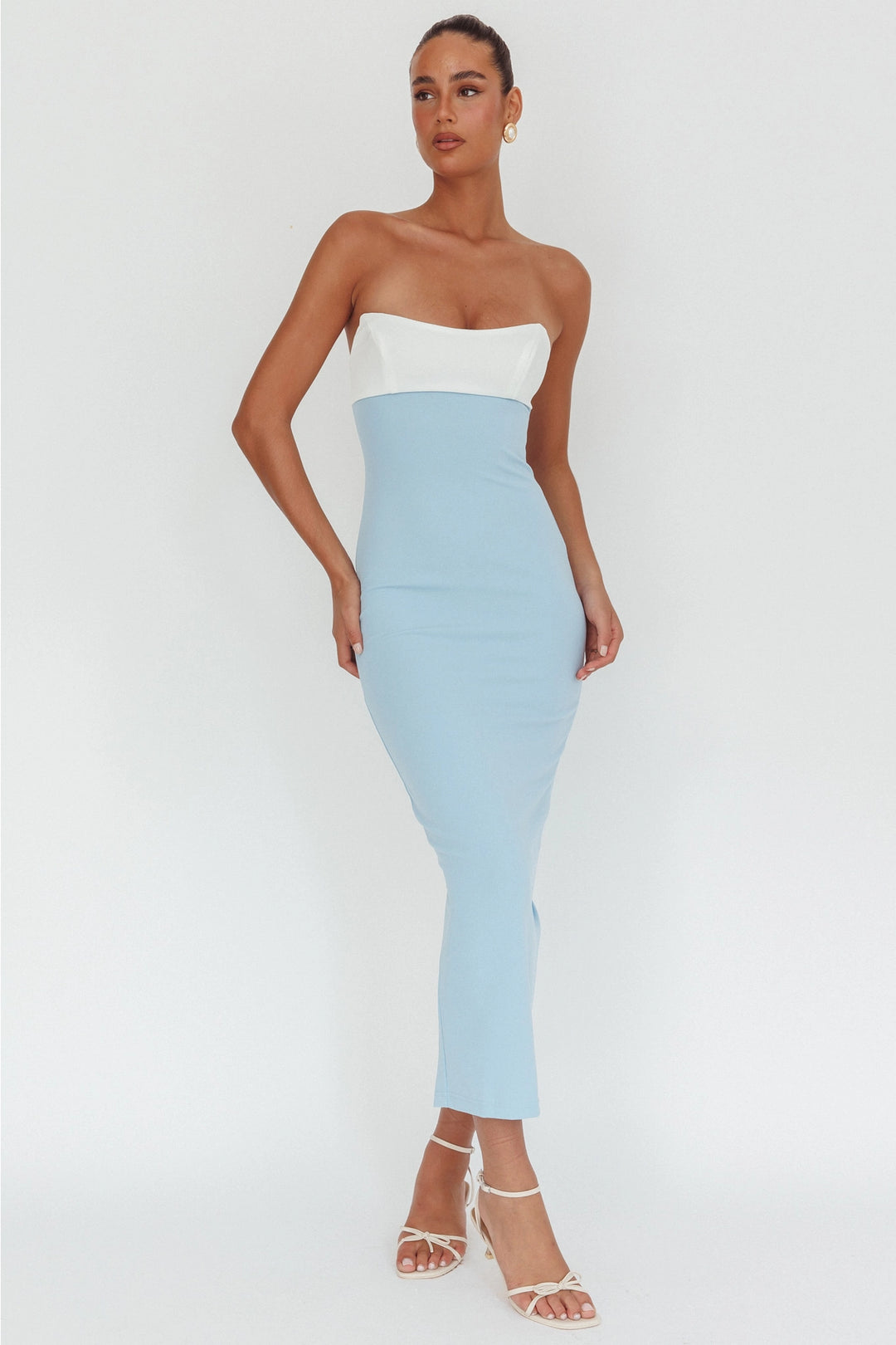 Two Tone Knit Maxi Dress - BLUE Two Tone Knit Maxi Dress - BLUE