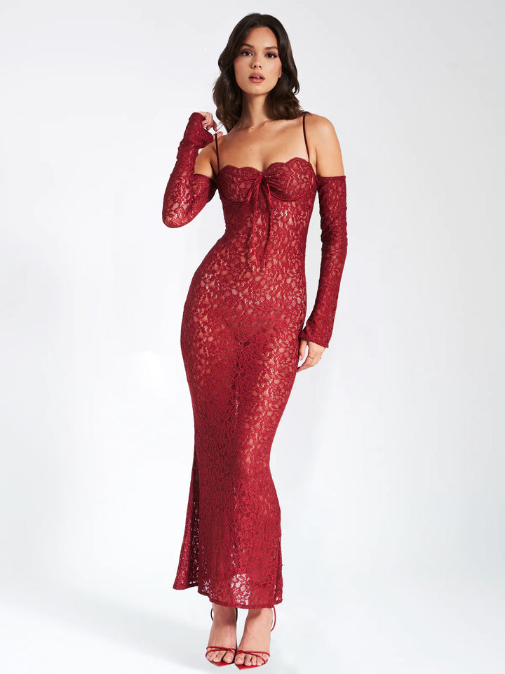 Udaya Burgundy Lace Long Sleeve Maxi Dress – THE DRESSING ROOM