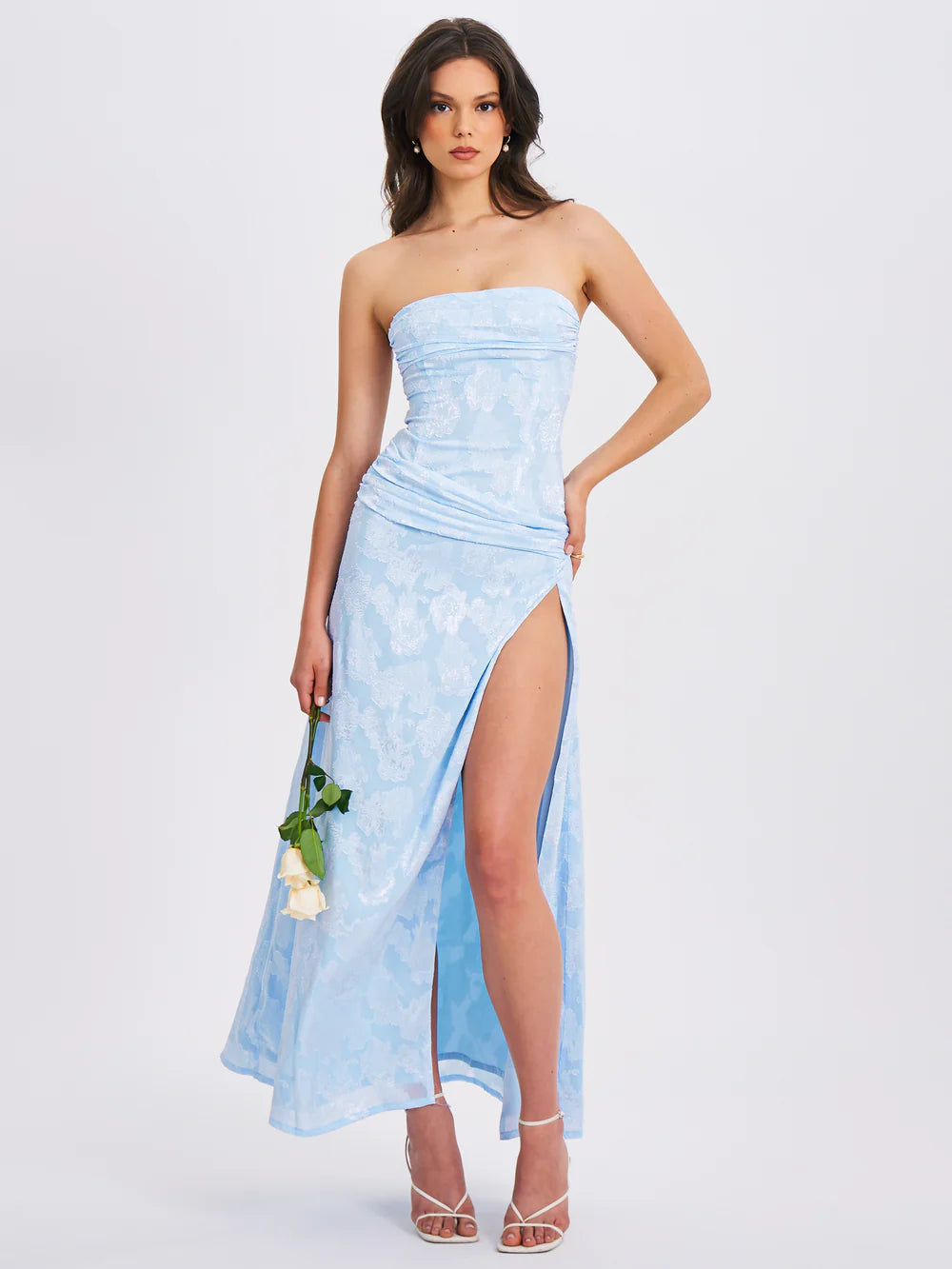 high slit flowy dress Satin Side High Slit Maxi Dress, Green / L