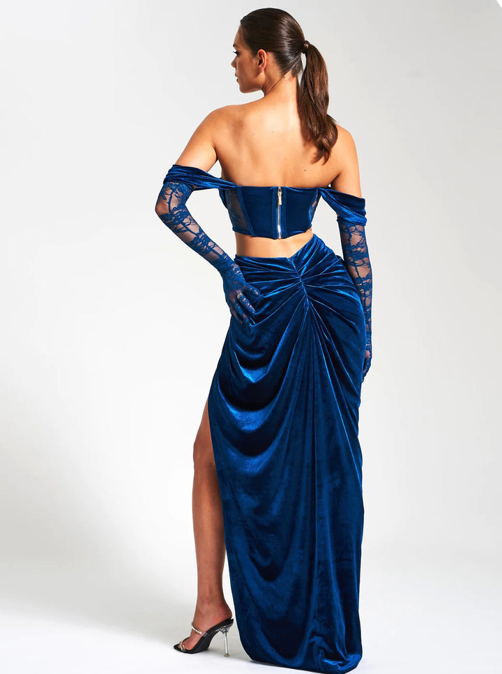Quintessa Teal Lace Velvet Corset Off Shoulder Gown – THE DRESSING ROOM