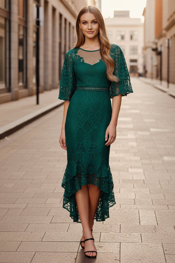 slim fit dress slacks Free People Velvet + Lace Emerald Dress (0) – The Thrifty Hippy main image 0