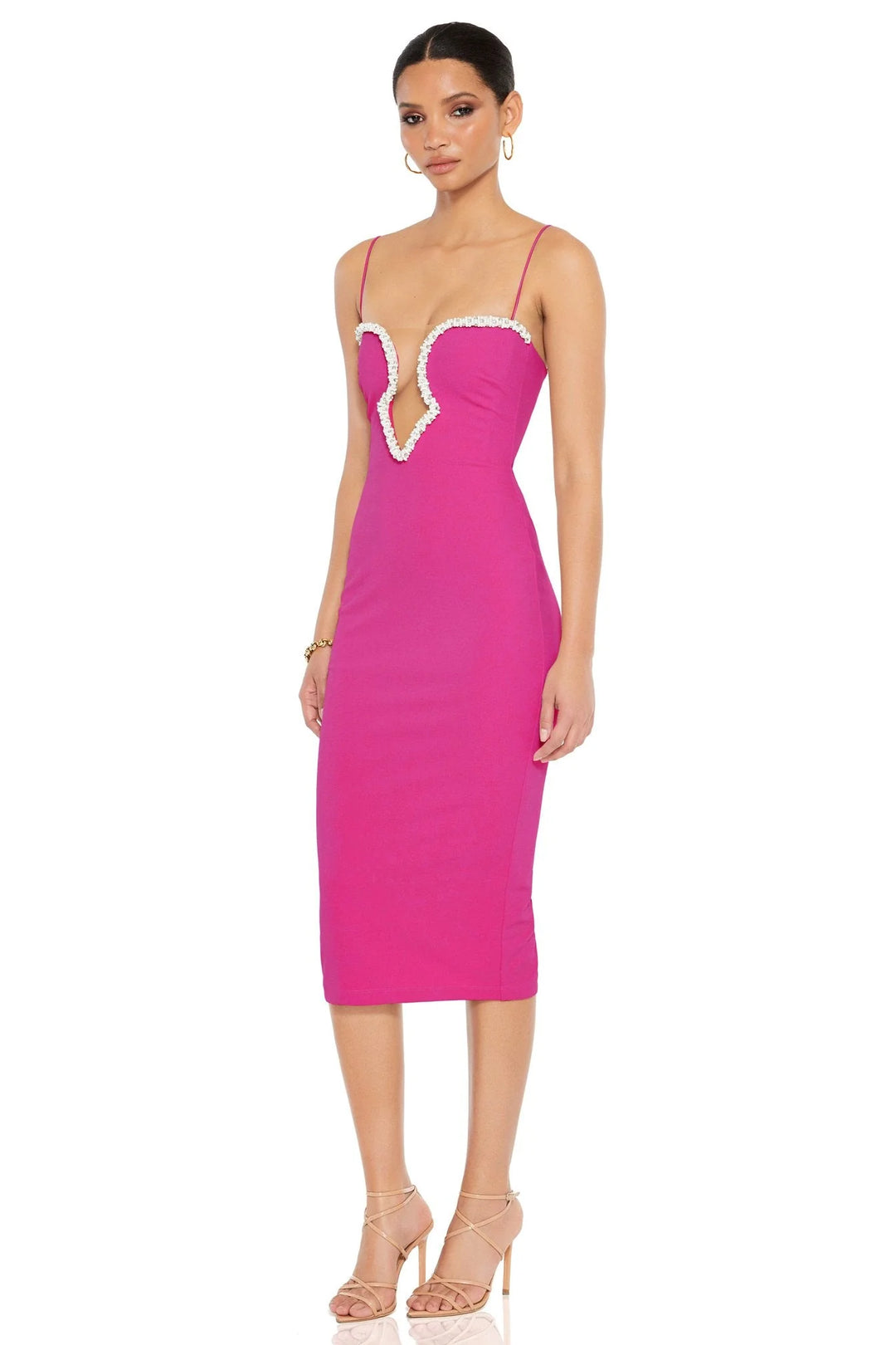 strapless open back dress Plunge Neck Light Pink Ruches Mermaid Long Dress – PollyBoutique main image 1