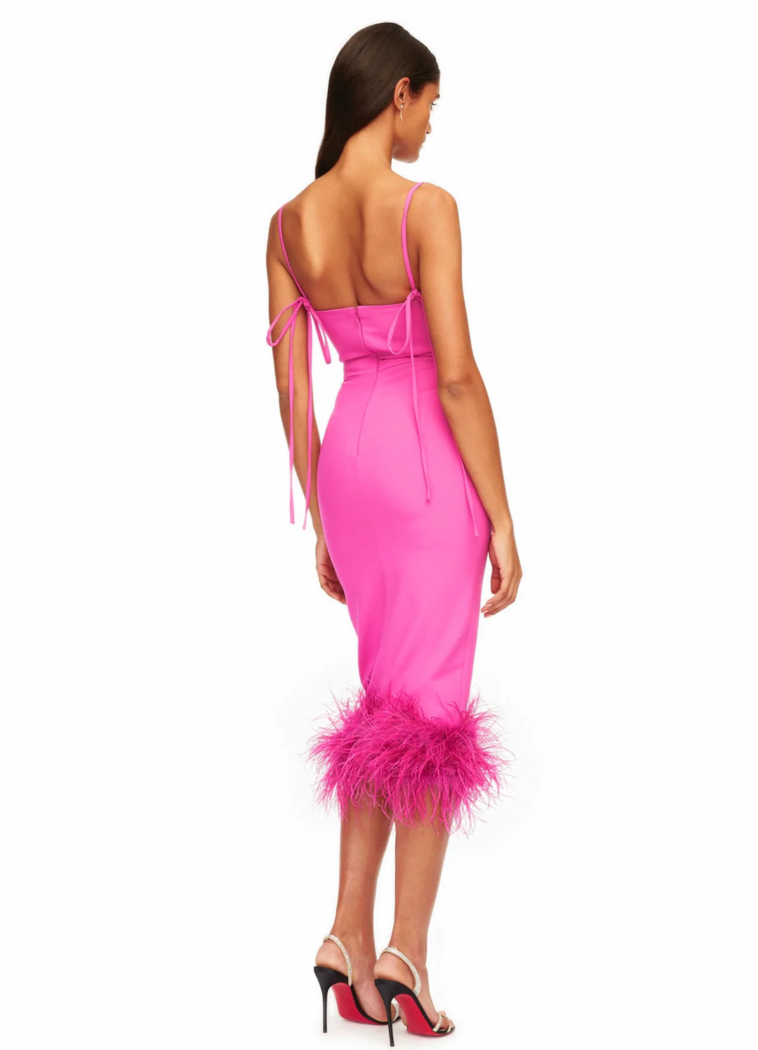 open lace back dress Zoe Dark Pink Satin Twist Split Maxi Dress With Feather Trim  Club L  London