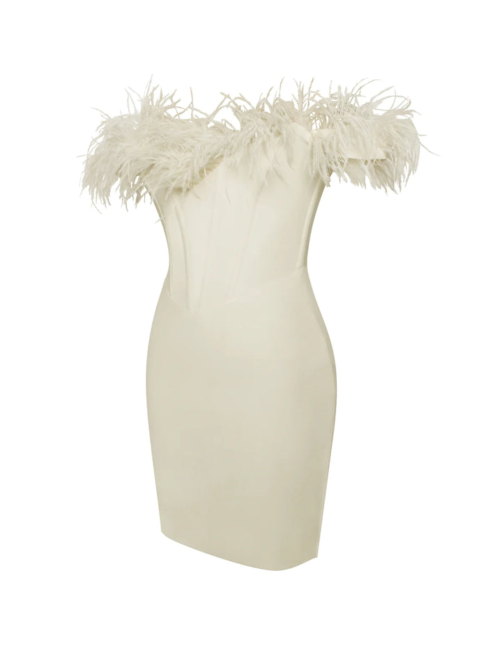 white christmas dresses White Feather Embellished Tulle Party Dress Plus Size Size 18w / White main image 0