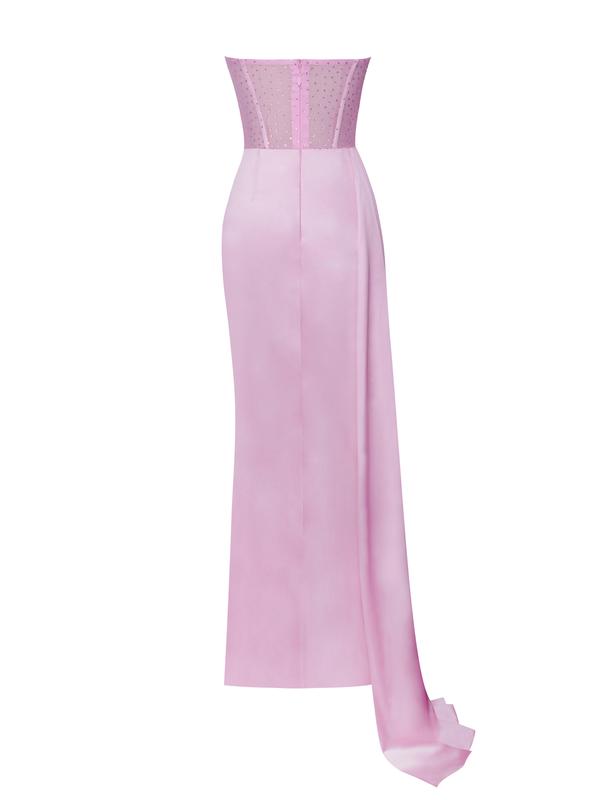 Holly Crystallized Corset High Slit Satin Gown - Pink – THE