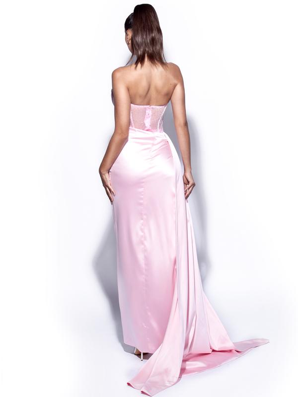 Holly Crystallized Corset High Slit Satin Gown - Pink – THE DRESSING ROOM